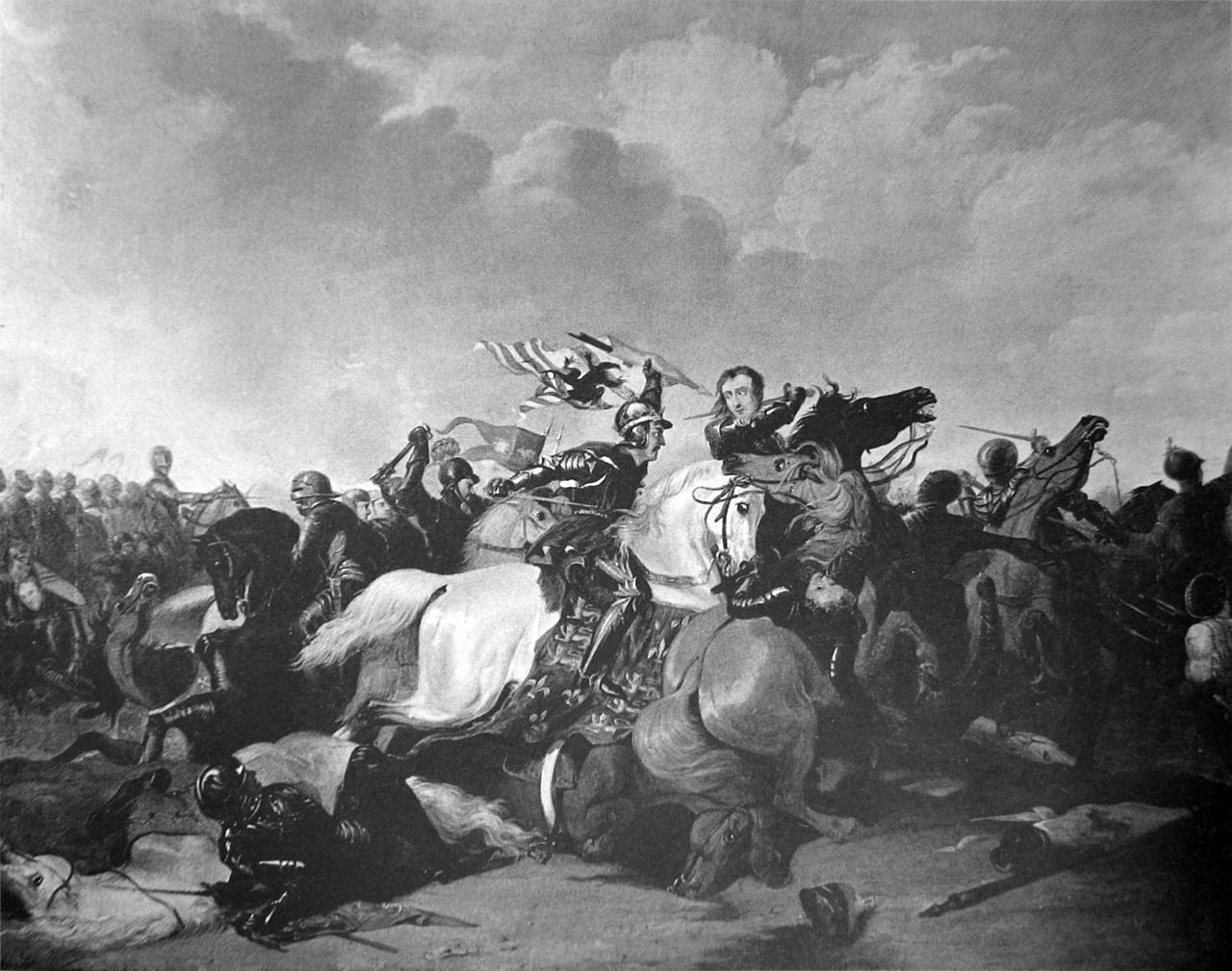 Схватка короля Ричарда III и Генриха Тюдора в центре Босвортской битвы